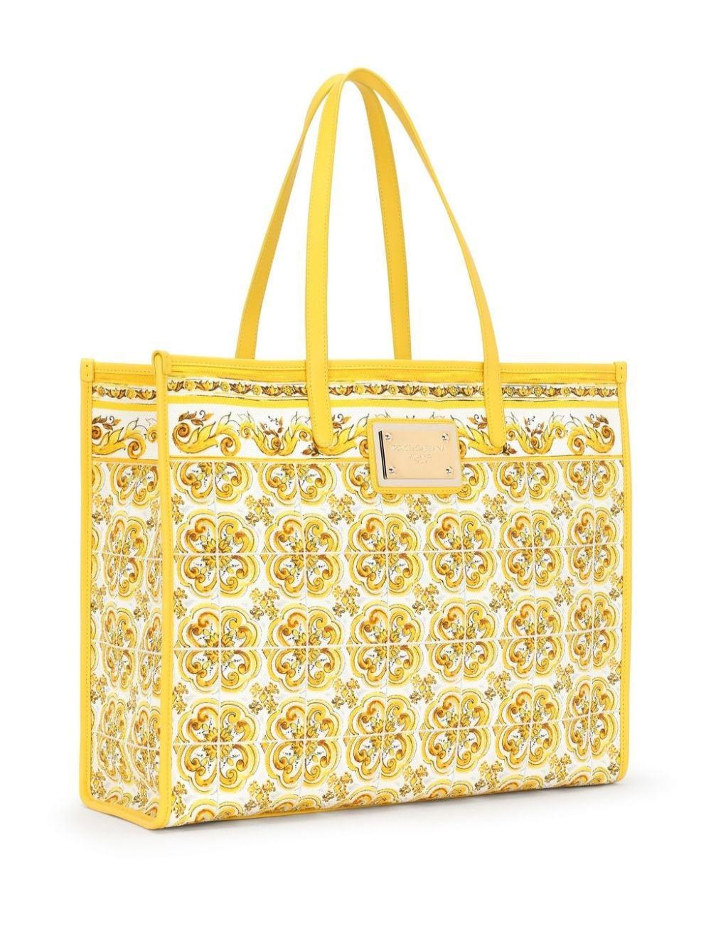 DOLCE & GABBANA Majolica-print Canvas Tote Bag In Yellow Product Image