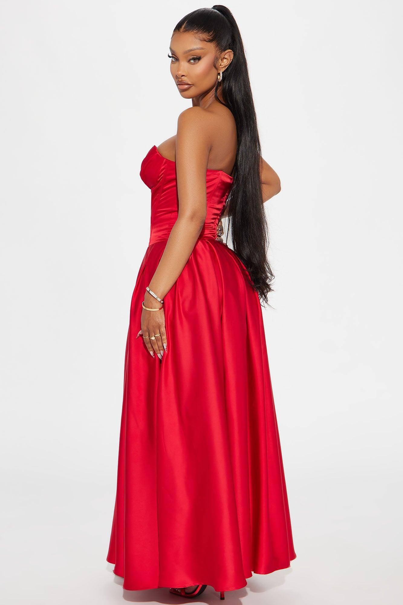 Bridgette Satin Maxi Dress - Red Product Image