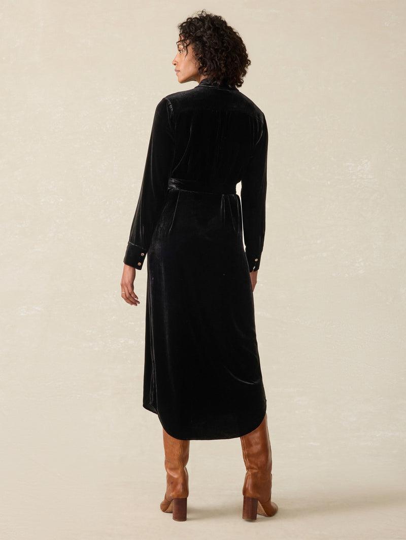 Stretch Silk Velvet Riley Midi Dress - Black Product Image