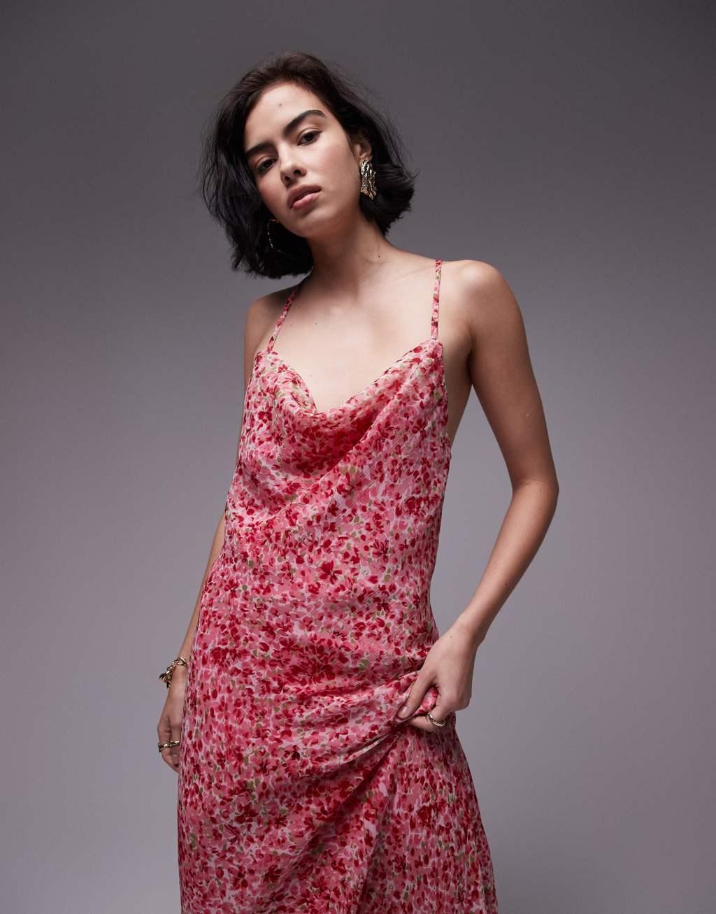 Topshop occasion maxi slip dress in red floral print Product Image