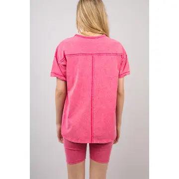 Pink Washed Stretchy Knit Activewear Top & Shorts Female Product Image