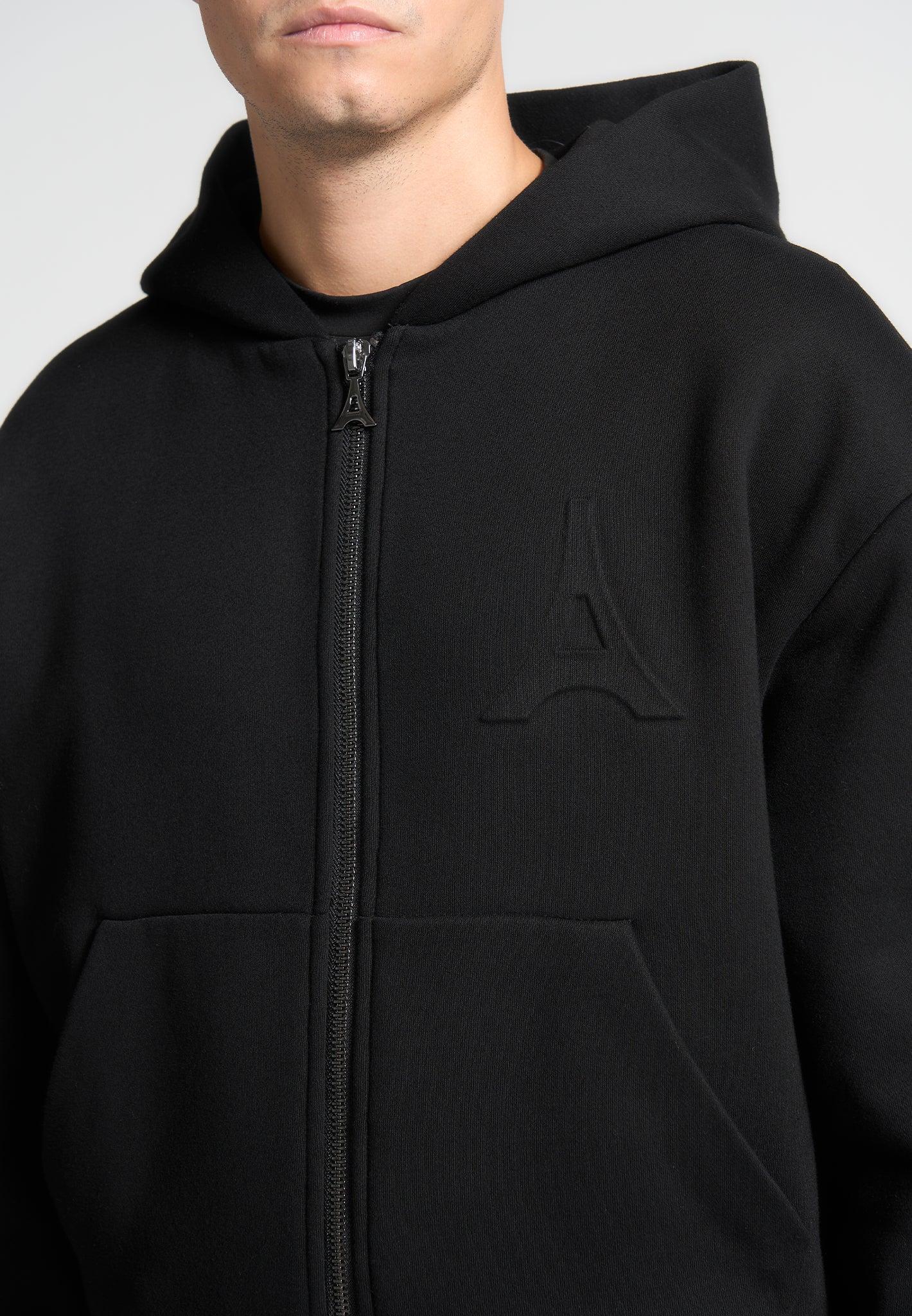 Éternel Eiffel Embossed Zip Hoodie - Black Male Product Image