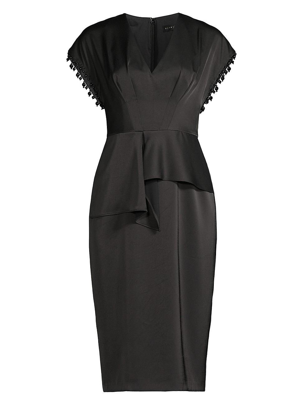 Womens Satin Beaded-Trim Midi-Dress Product Image