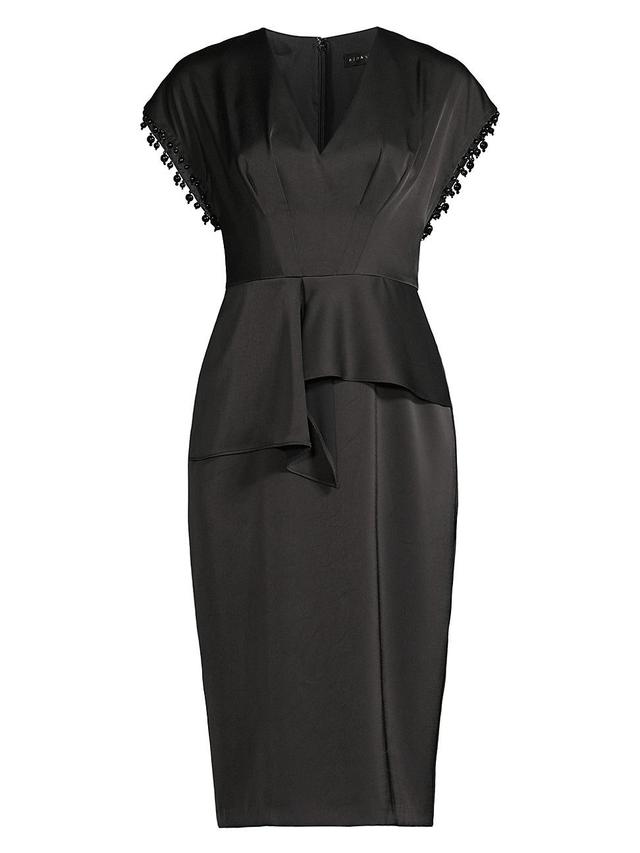 Womens Satin Beaded-Trim Midi-Dress Product Image