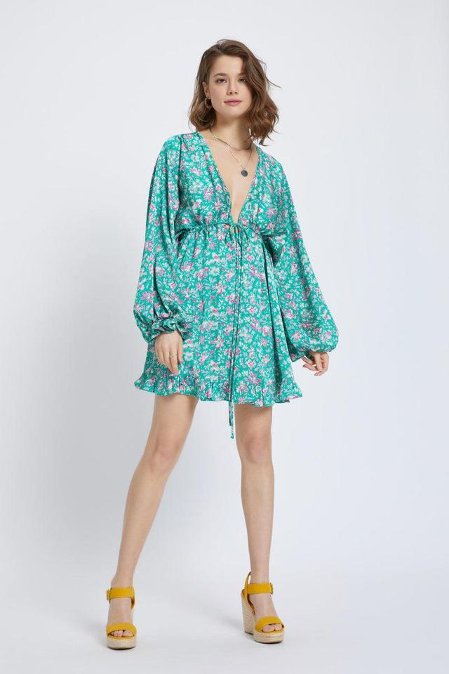 Emerald Long Sleeve Satin Dress Product Image