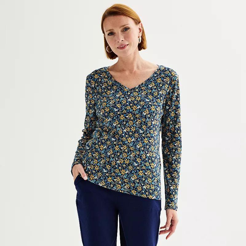 Petite Croft & Barrow Essential Long-Sleeve V-Neck Top, Womens Product Image