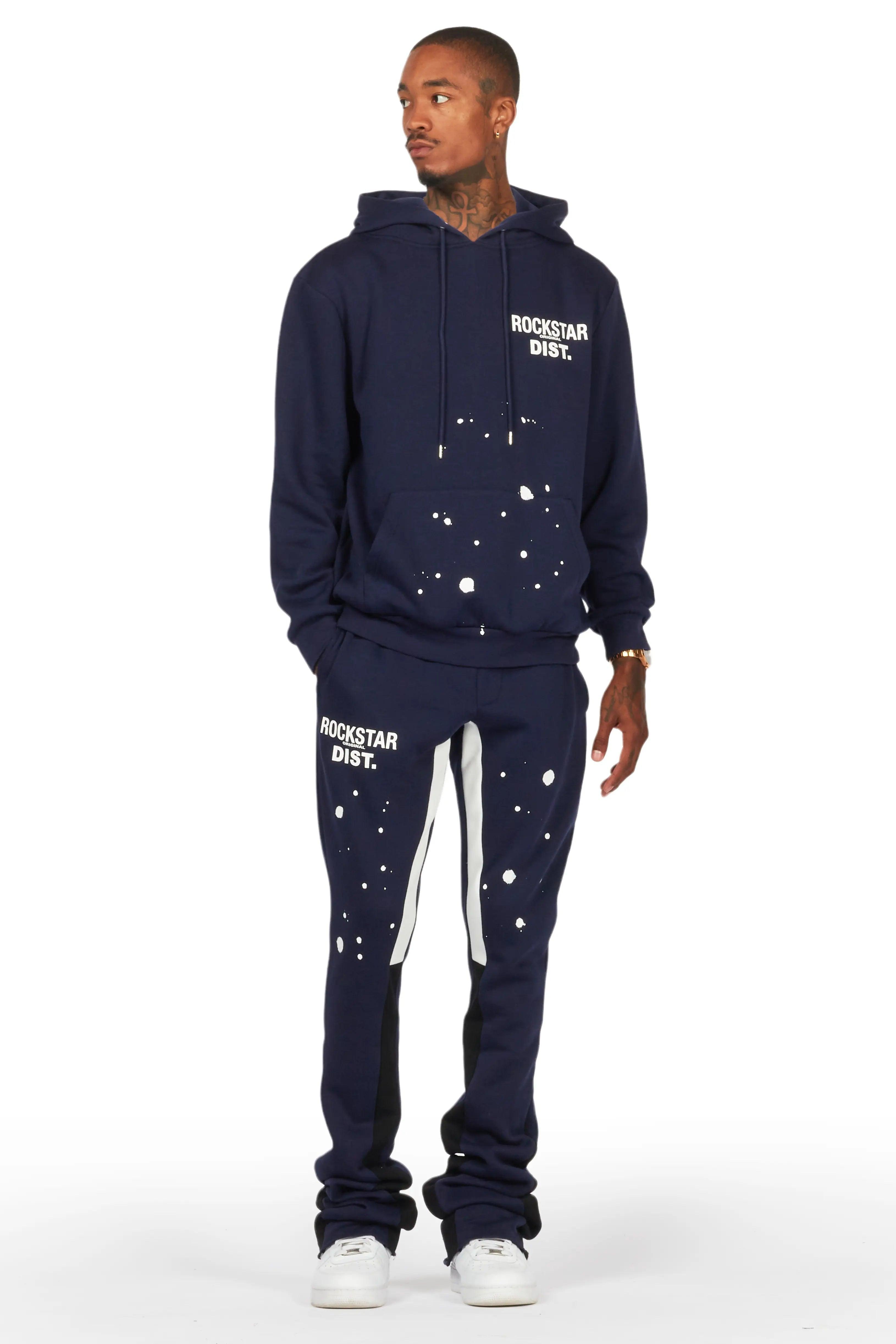 Raffer Navy Hoodie/Super Stacked Flare Pant Set Male Product Image