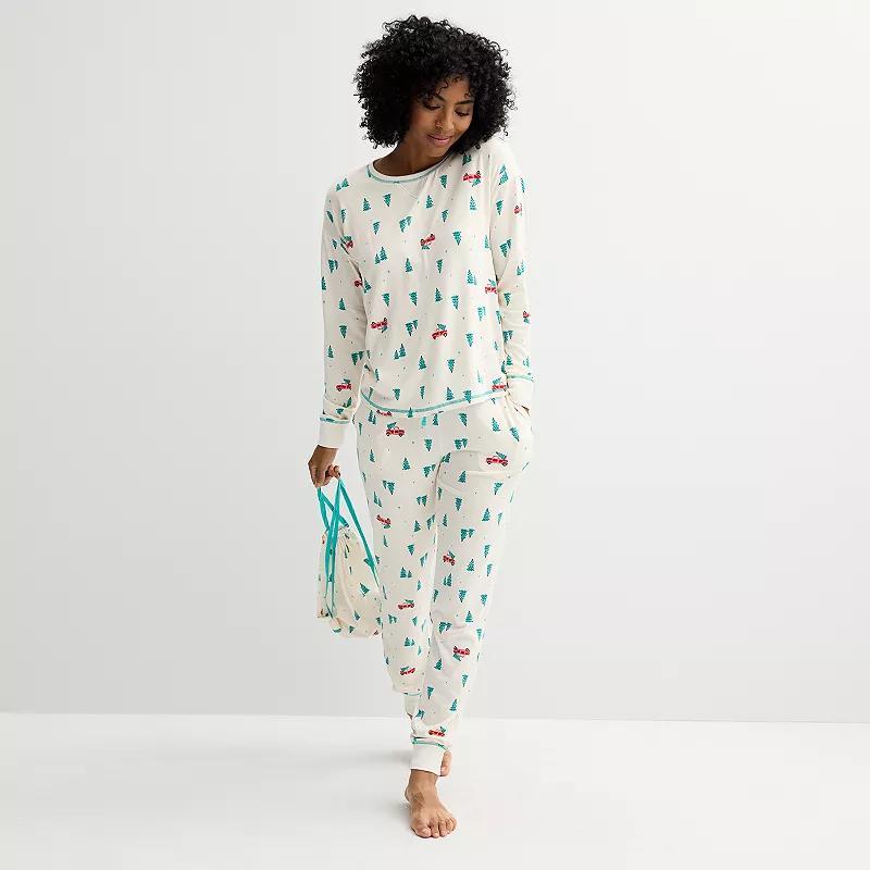 Petite Sonoma Goods For Life Snit Pajamas, Womens Ivory Tree Product Image