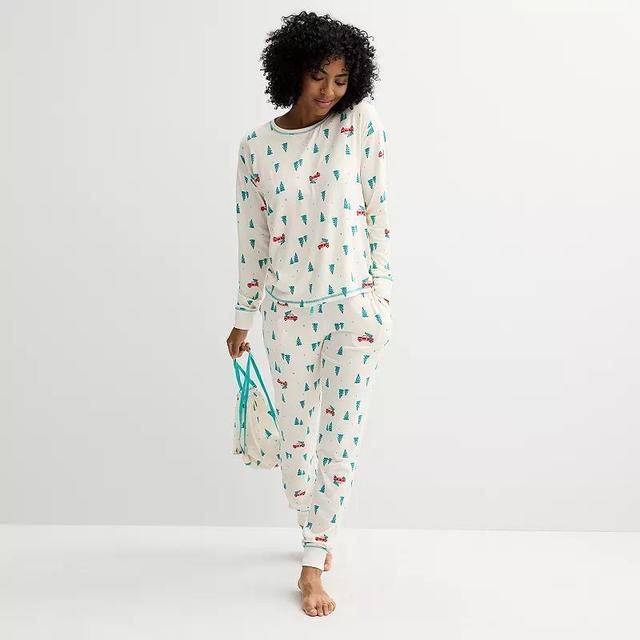 Petite Sonoma Goods For Life Snit Pajamas, Womens Ivory Tree Product Image