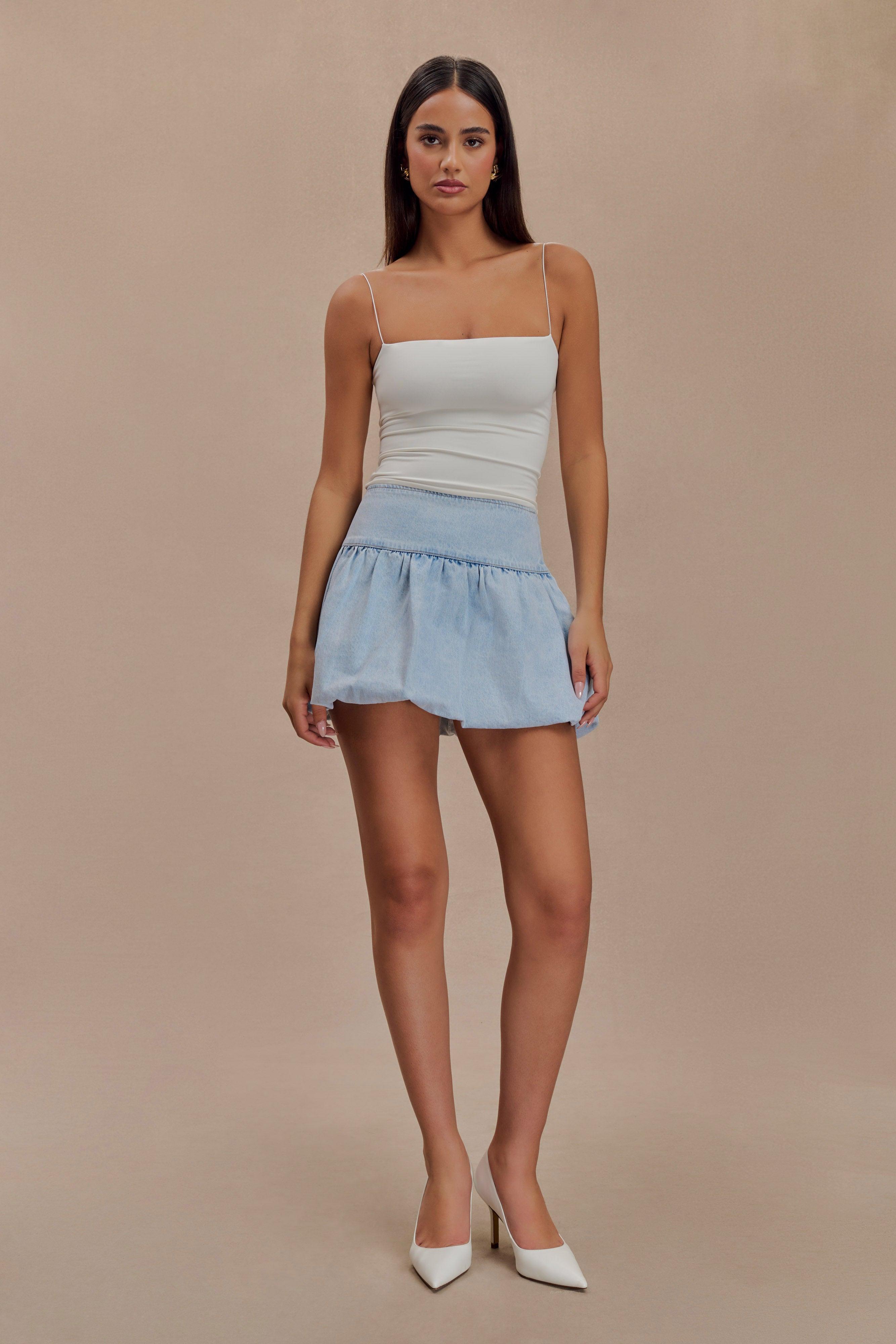 Genia Denim Bubble Mini Skirt - Light Blue Product Image