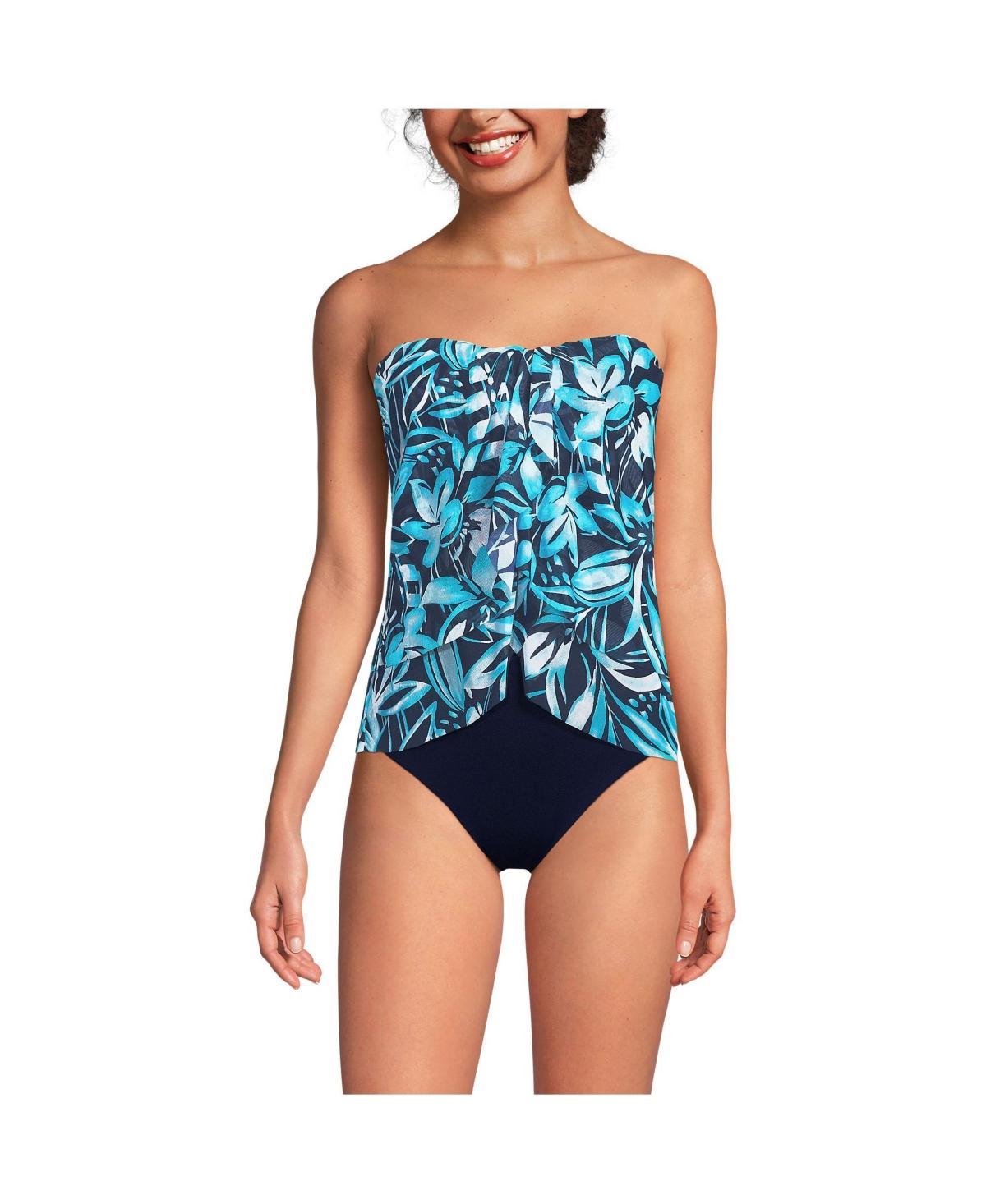 Womens Lands End Printed Mesh Bandeau Fauxkini High Leg One-Piece Swimsuit Product Image