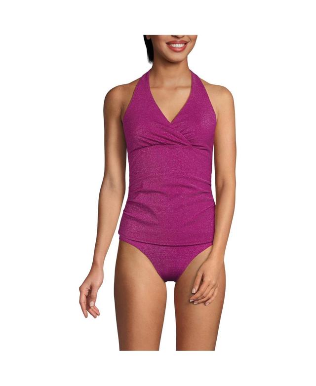 Lands End Womens Chlorine Resistant Shine V-neck Halter Tankini Swimsuit Top Product Image