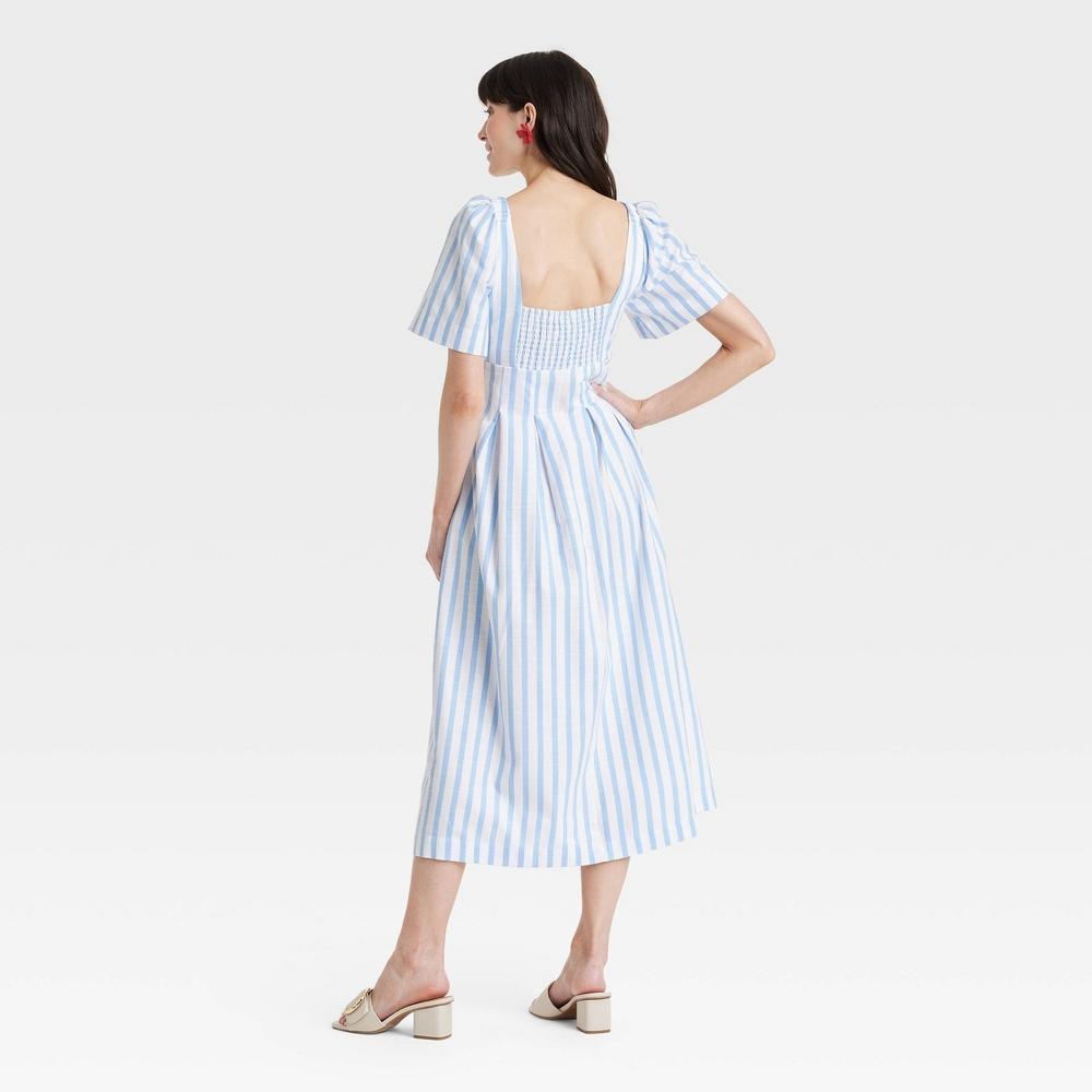 Women's Short Sleeve Midi Dress - A New Day™ Blue/White Striped 12 Product Image