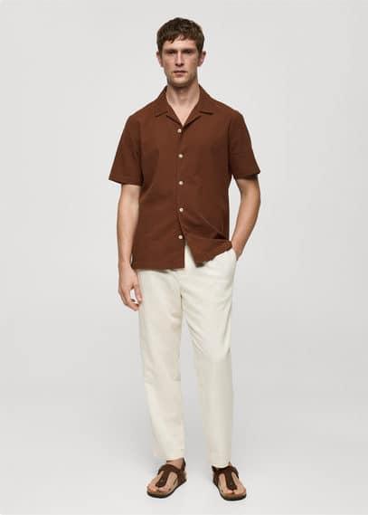 Mango Mens Regular Fit Seersucker Cotton Shirt Product Image