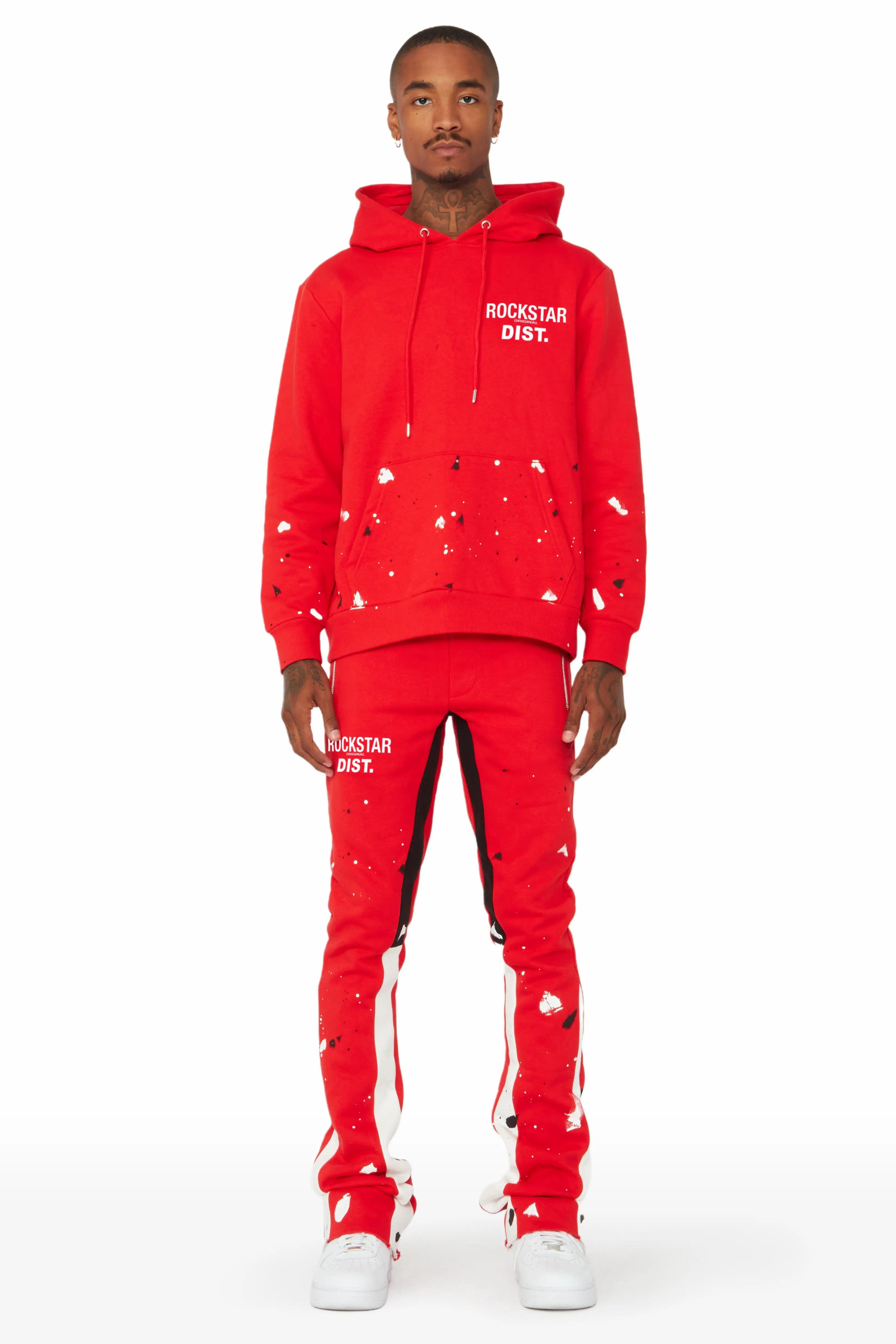 Jaco Red Hoodie Stacked Flare Pant Track Set Male Product Image