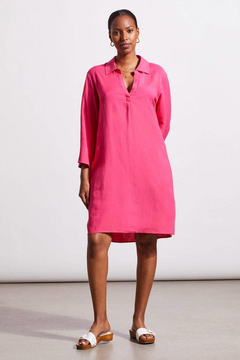 Three-Quarter Sleeve Dress w/Pockets- Raspberry Product Image