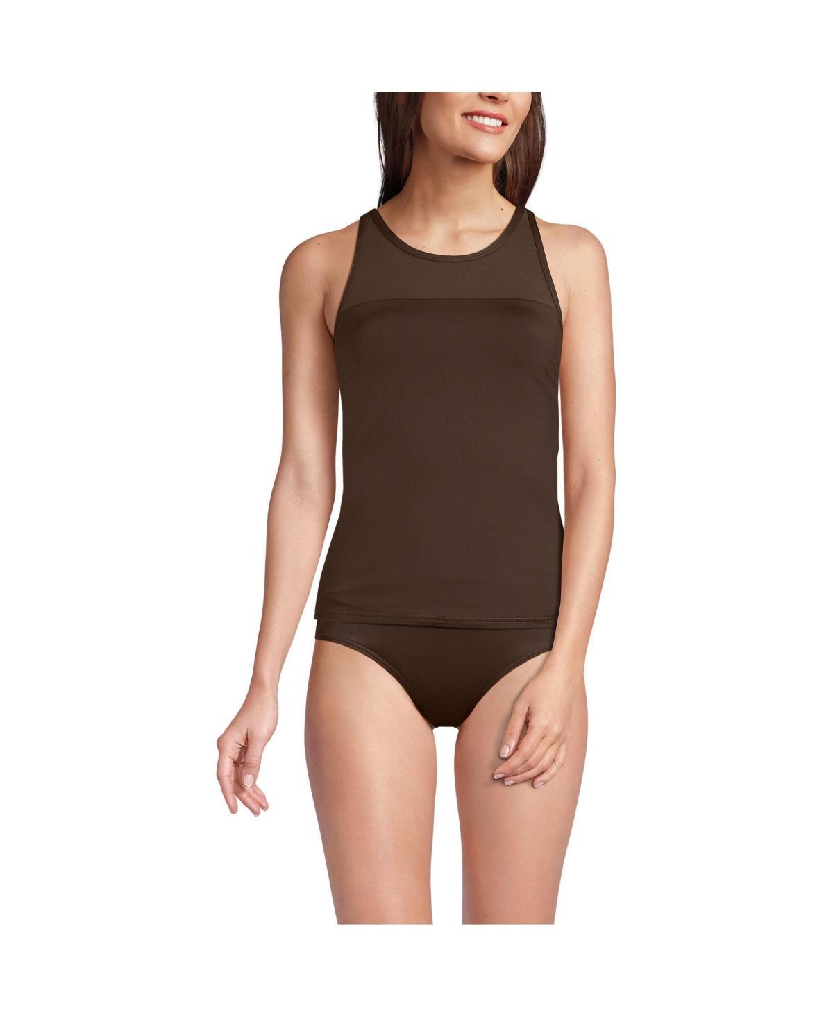 Lands End Womens Chlorine Resistant Smoothing Control Mesh High Neck Tankini Swimsuit Top Product Image