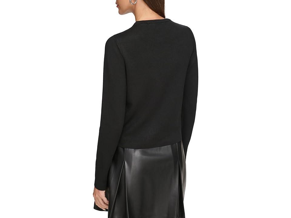 DKNY Long Sleeve Asymmetrical Hem Sheer Sleeve Sweater Women's Clothing Product Image