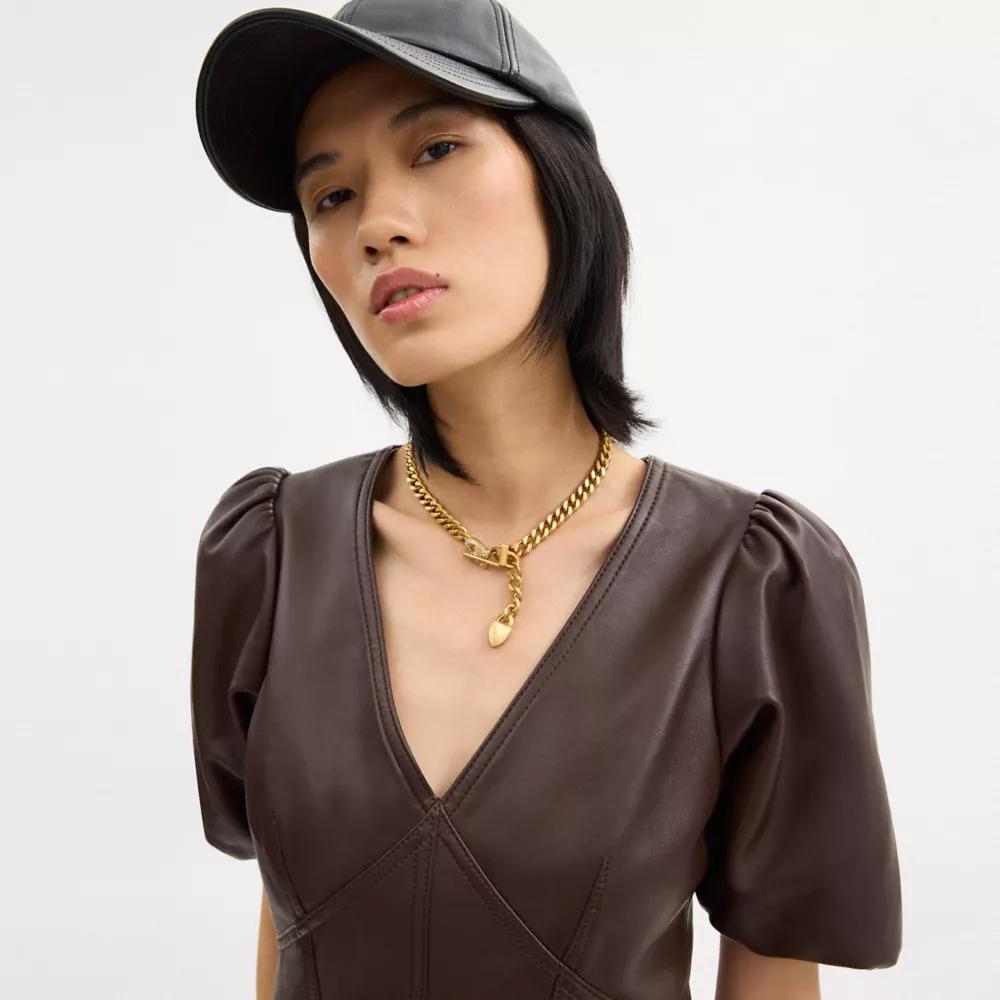 Leather Puff Sleeve Dress Product Image