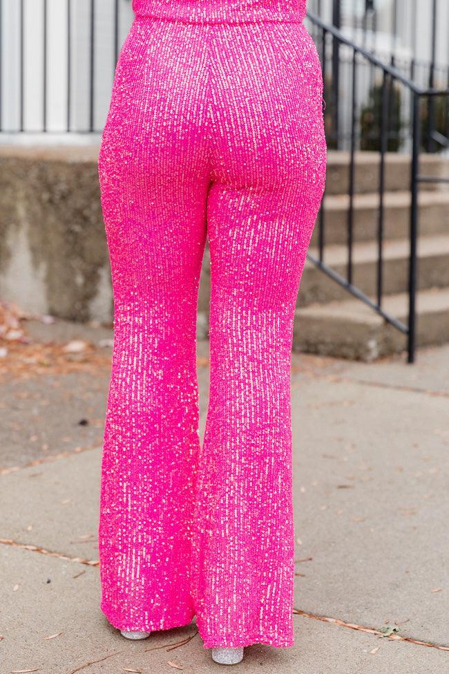 Holiday Fun Pink Sequin Flared Pants Product Image