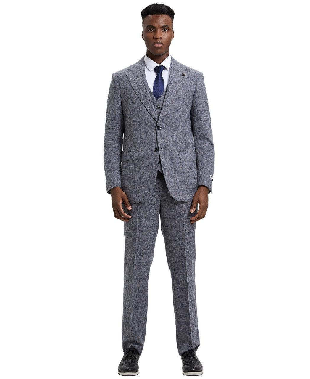 Stacy Adams 3 Piece Suit Glen Plaid Hybrid Fit in Grey with Adjustable Waistband Product Image