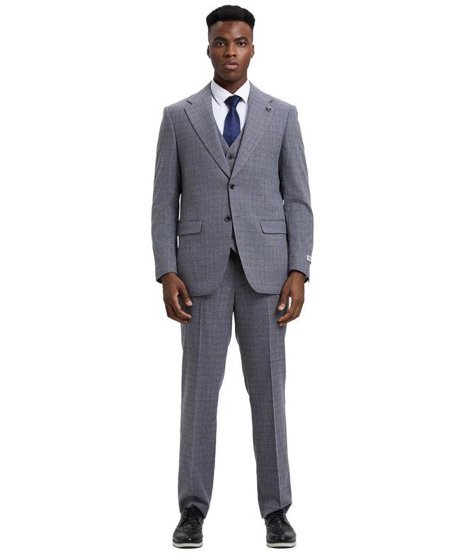 Stacy Adams 3 Piece Suit Glen Plaid Hybrid Fit in Grey with Adjustable Waistband Product Image