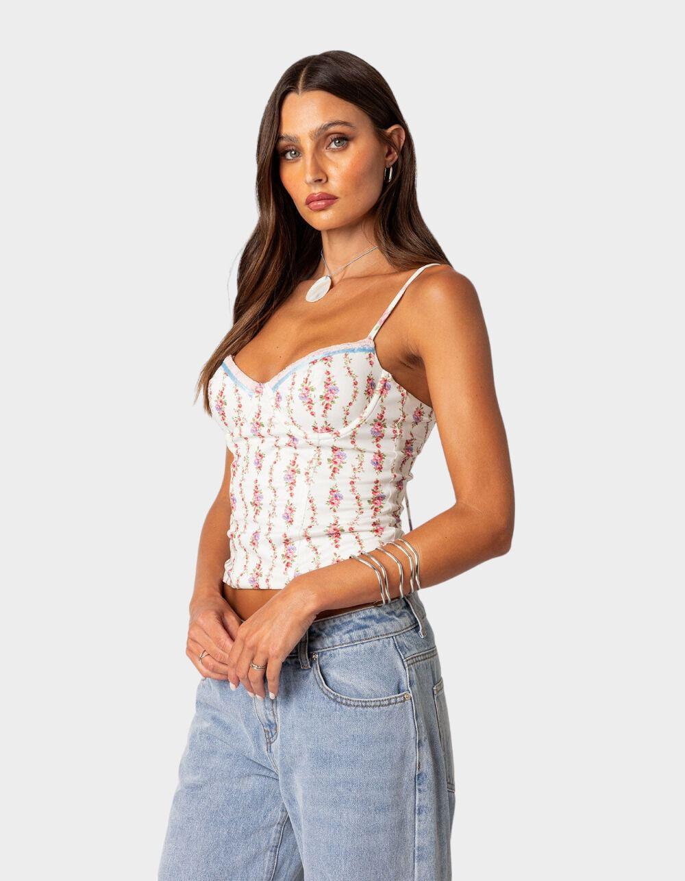 EDIKTED Indira Printed Cupped Lace Up Corset Product Image