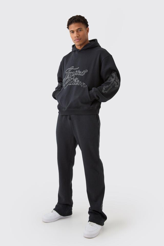 Oversized Boxy Cross Embroidered Gusset Hooded Tracksuit | boohooMAN USA Product Image