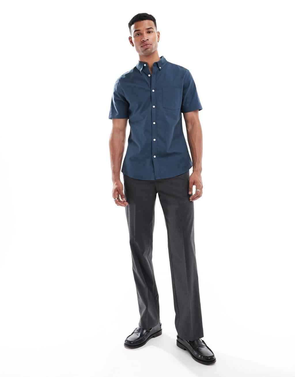 ASOS DESIGN stretch slim oxford shirt in navy Product Image