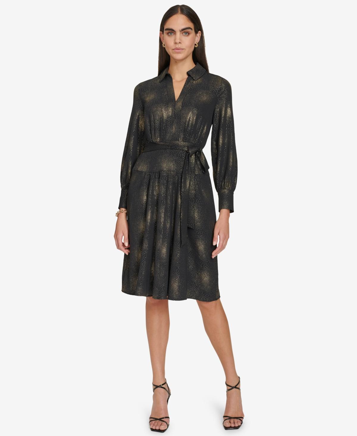 Calvin Klein Womens Collared Self-Tie-Belt A-Line Dress Product Image