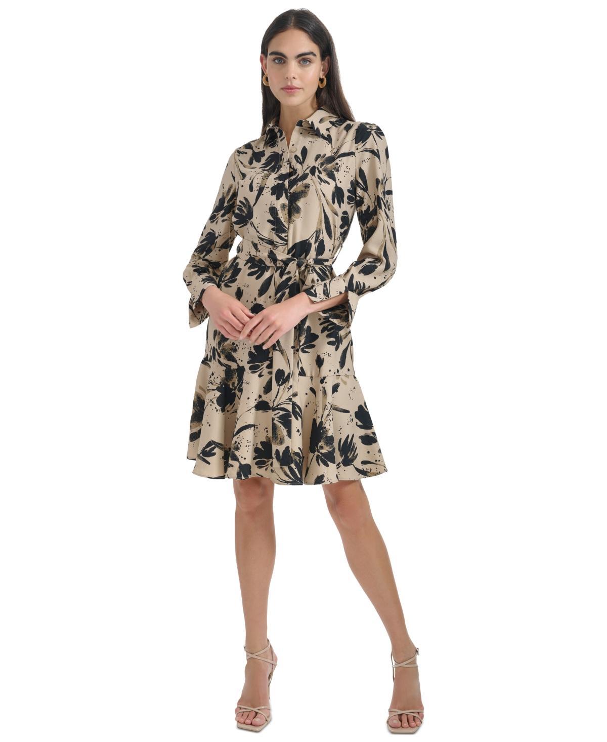 Calvin Klein Womens Button-Front Long-Sleeve Dress Product Image