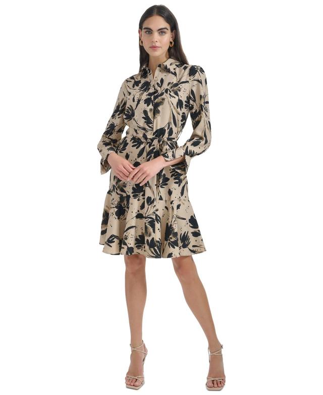 Calvin Klein Womens Button-Front Long-Sleeve Dress Product Image