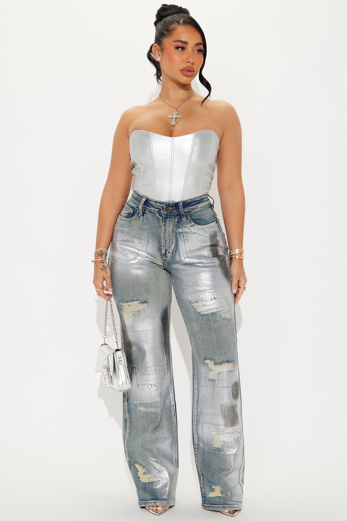 Changing Your Mind Stretch Foil Tinted Straight Leg Jeans - Vintage Wash Product Image