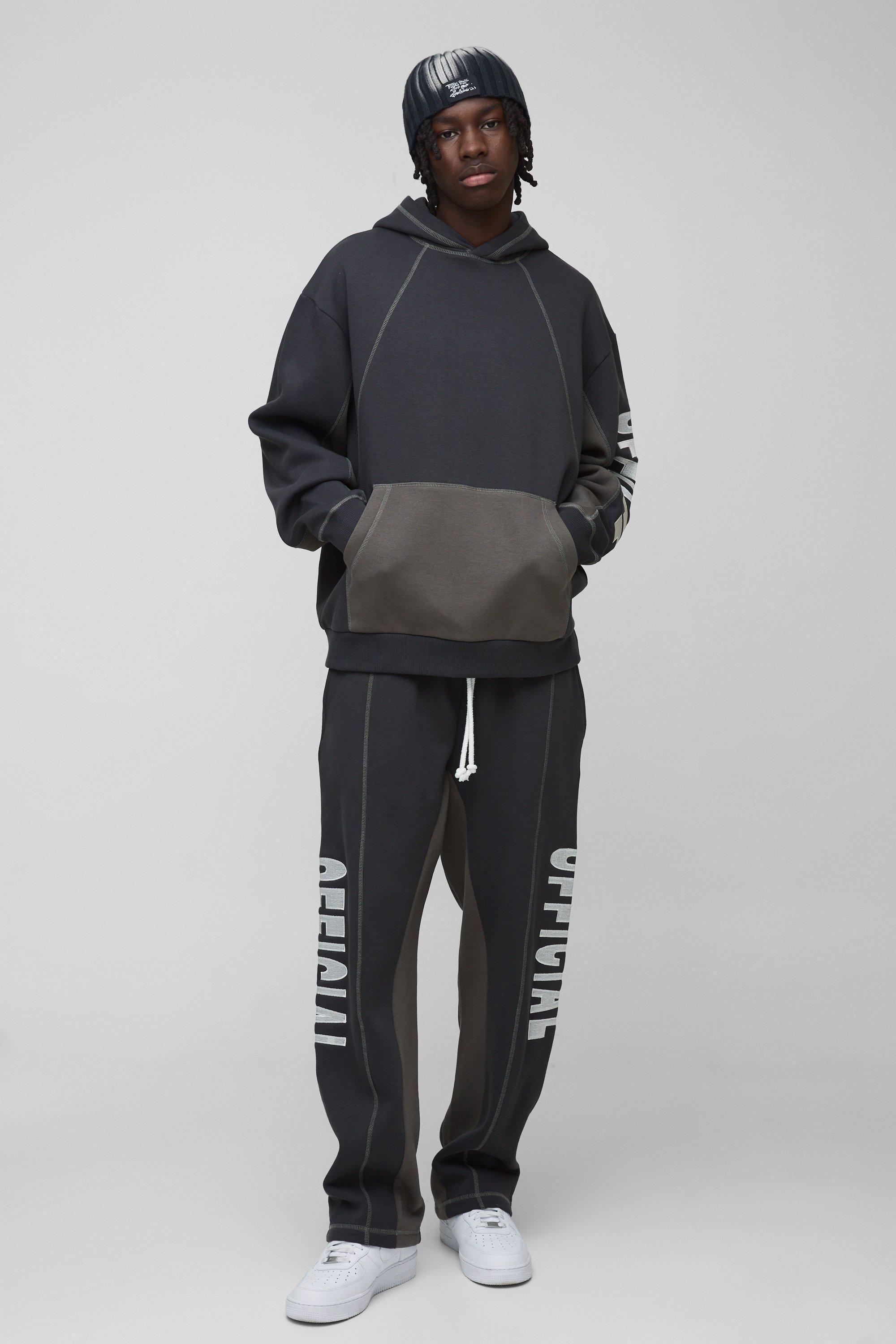 Oversized Contrast Stitch Colour Block Official Embroidered Tracksuit | boohooMAN USA Product Image