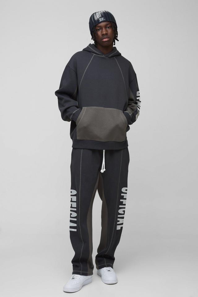 Oversized Contrast Stitch Colour Block Official Embroidered Tracksuit | boohooMAN USA Product Image