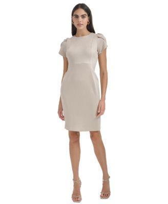 Calvin Klein Womens Tulip-Sleeve Jewel-Neck Dress Product Image