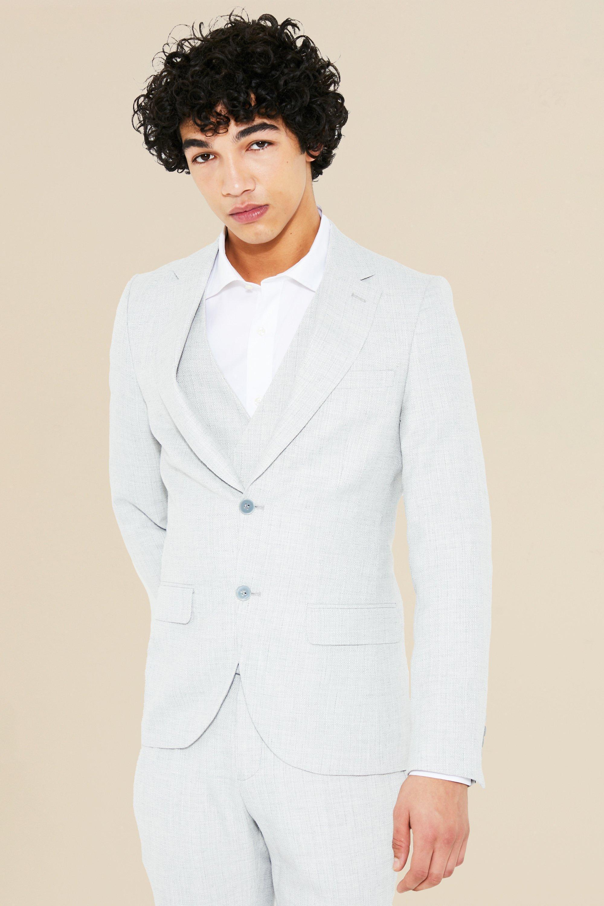 Single Breasted Skinny Textured Suit Jacket | boohooMAN USA Product Image