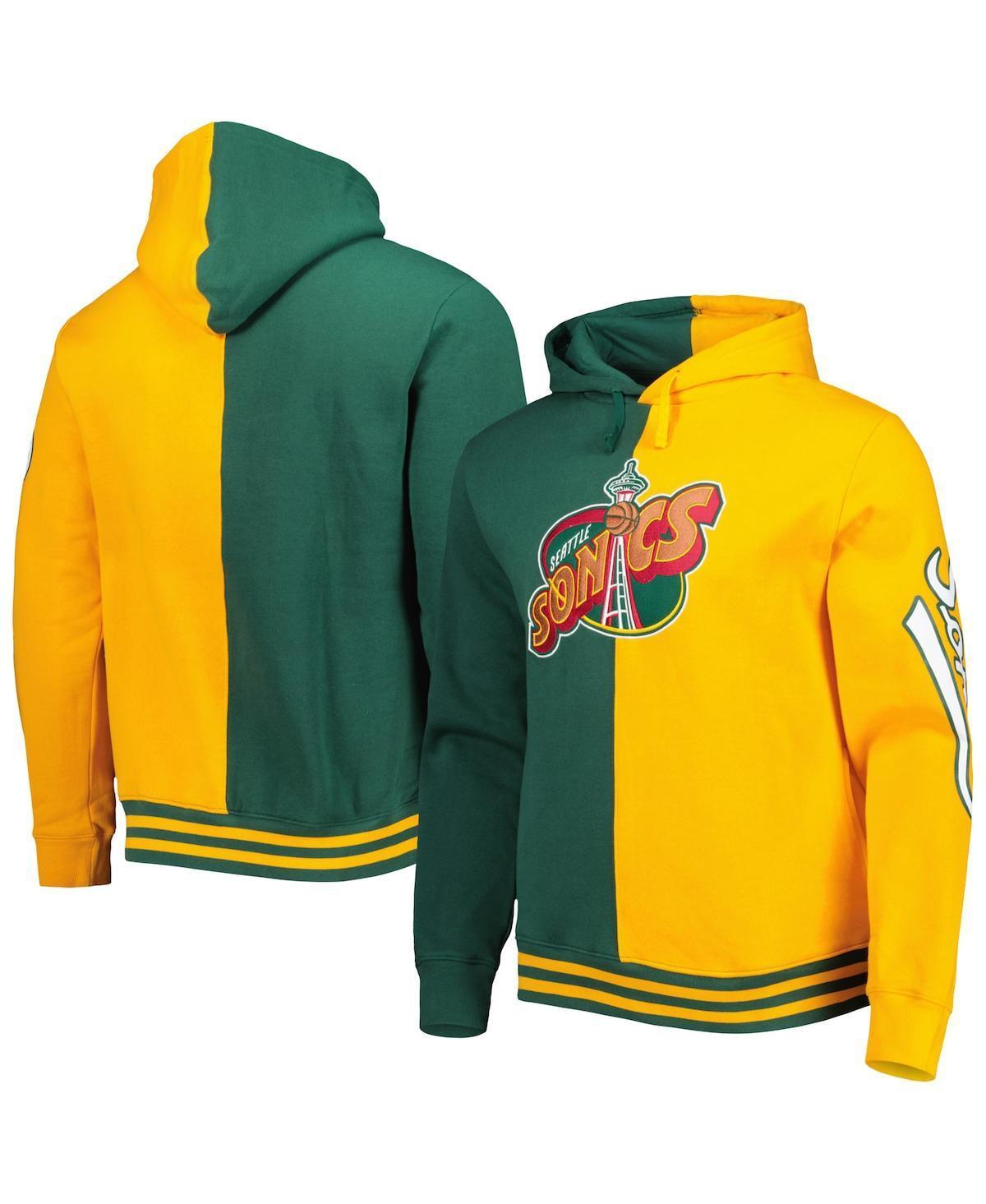 Mens Mitchell & Ness Green/Gold Seattle SuperSonics Hardwood Classics Split Pullover Hoodie Product Image