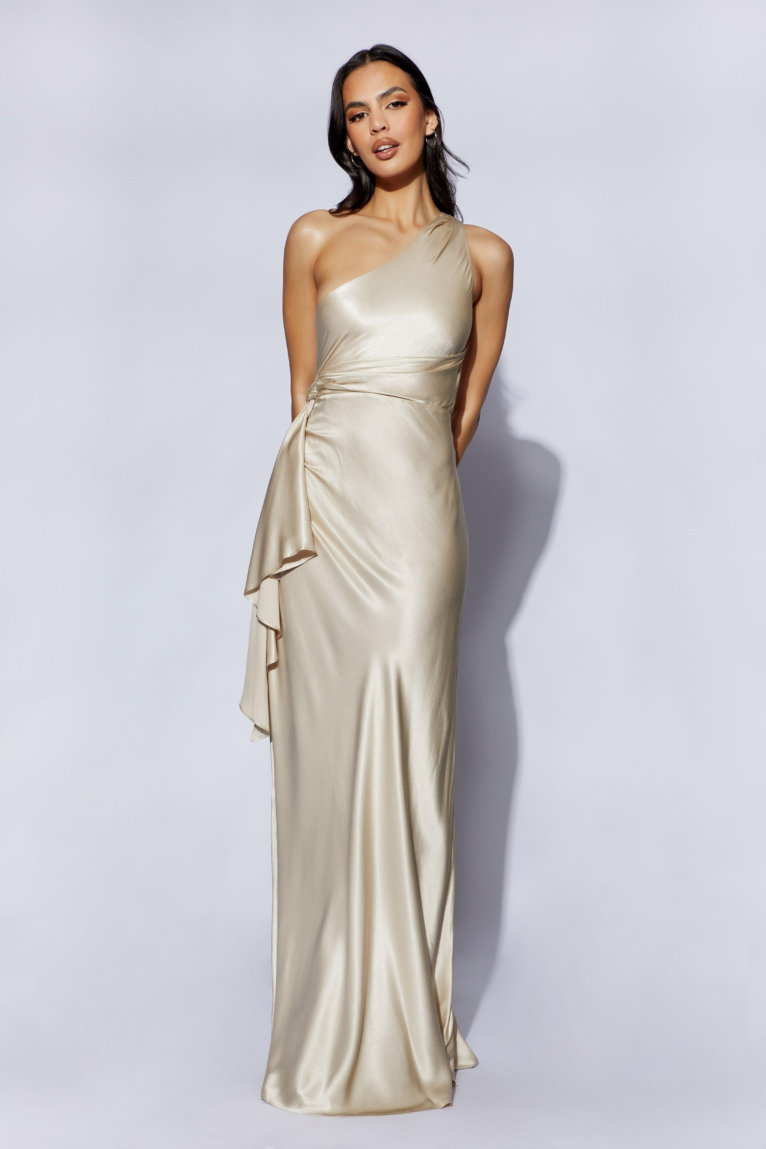 Calliope One Shoulder Maxi Dress - Champagne Product Image