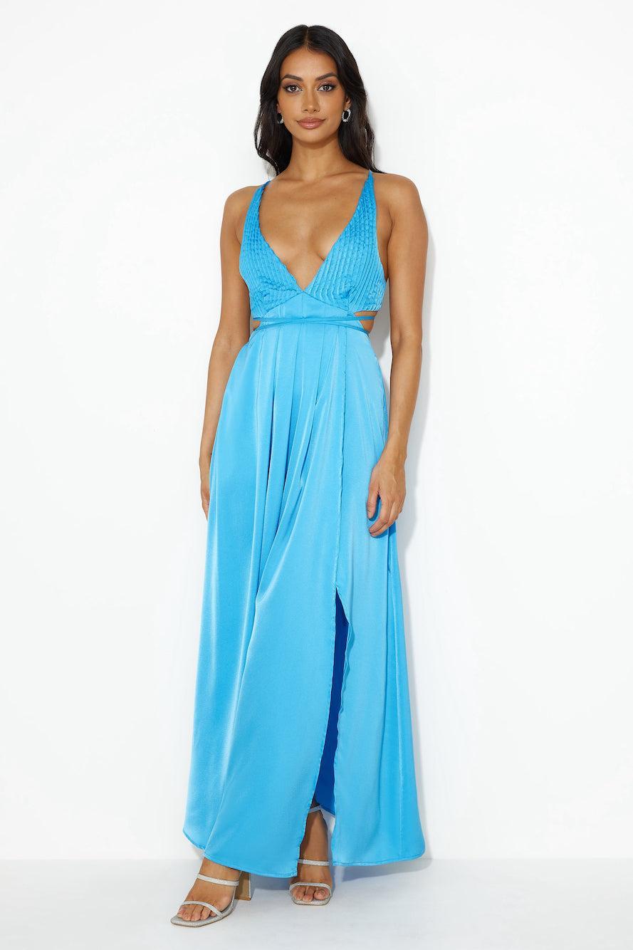 Capture Attention Satin Maxi Dress Blue Product Image