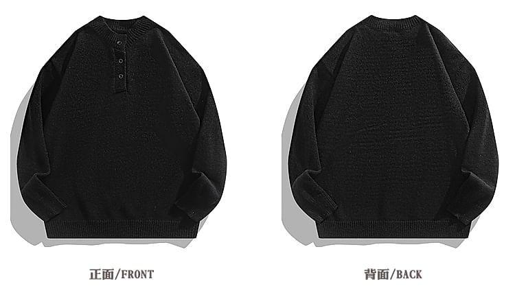 Crewneck Henley Plain Sweater Product Image