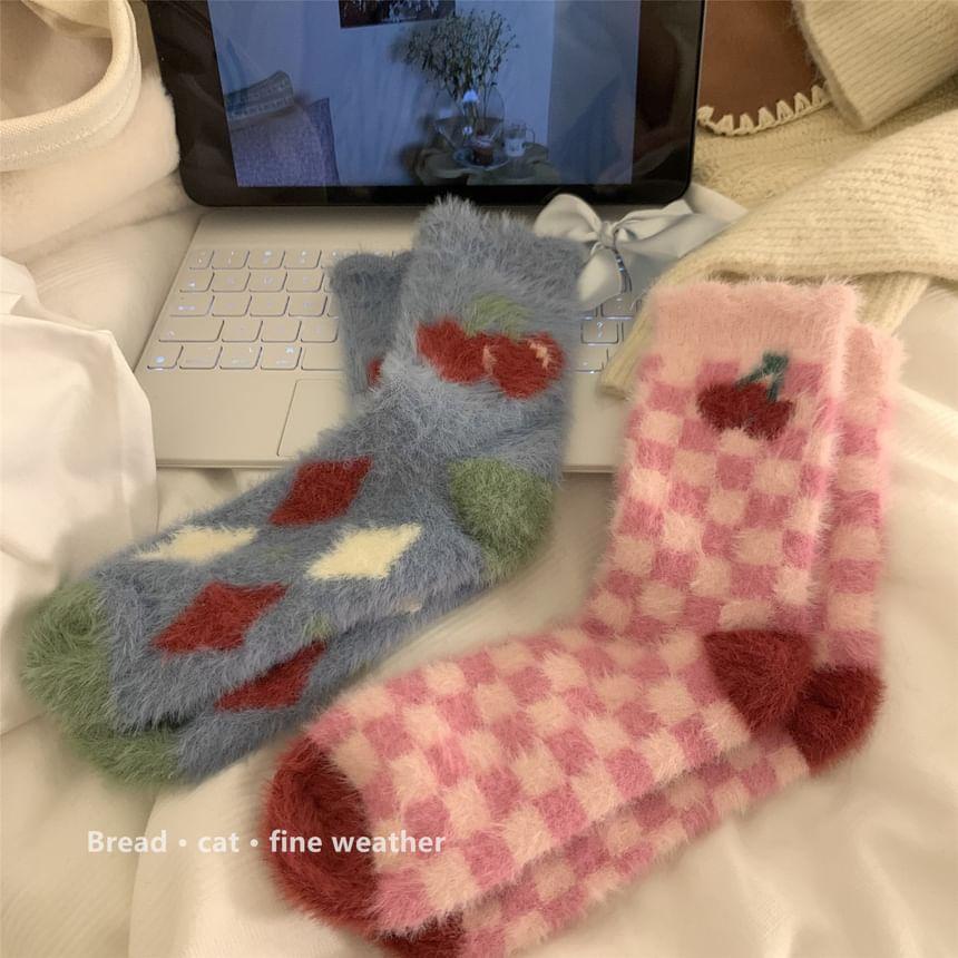 Cherry Fuzzy Crew Socks Product Image