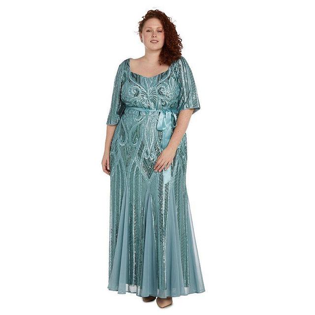 Plus Size R&M Richards Sweetheart Neckline Floral Sequin Paneled Maxi Godet Dress, Womens Med Green Product Image