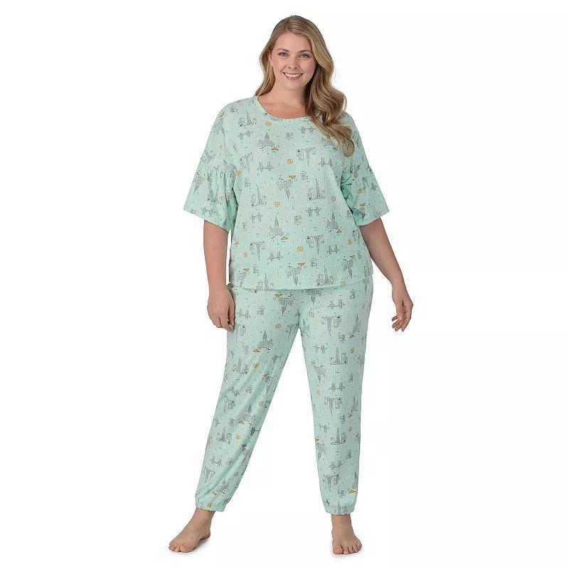 Plus Size Cuddl Duds Pajama Cozy Bell Sleeve Top & Pajama Jogger Pants Set, Womens Blue Product Image