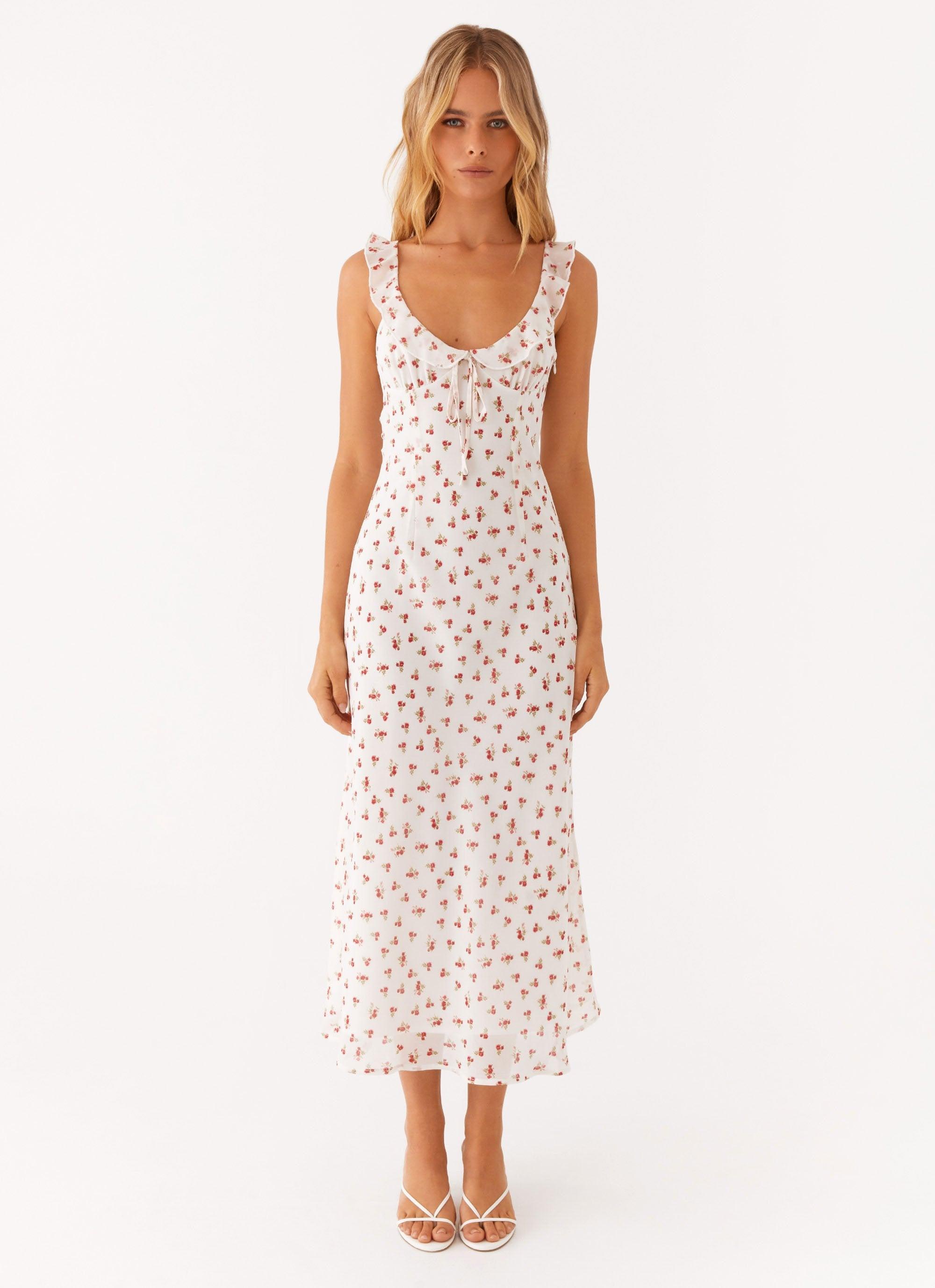 Second Guessing Midi Dress - Red White Floral Product Image