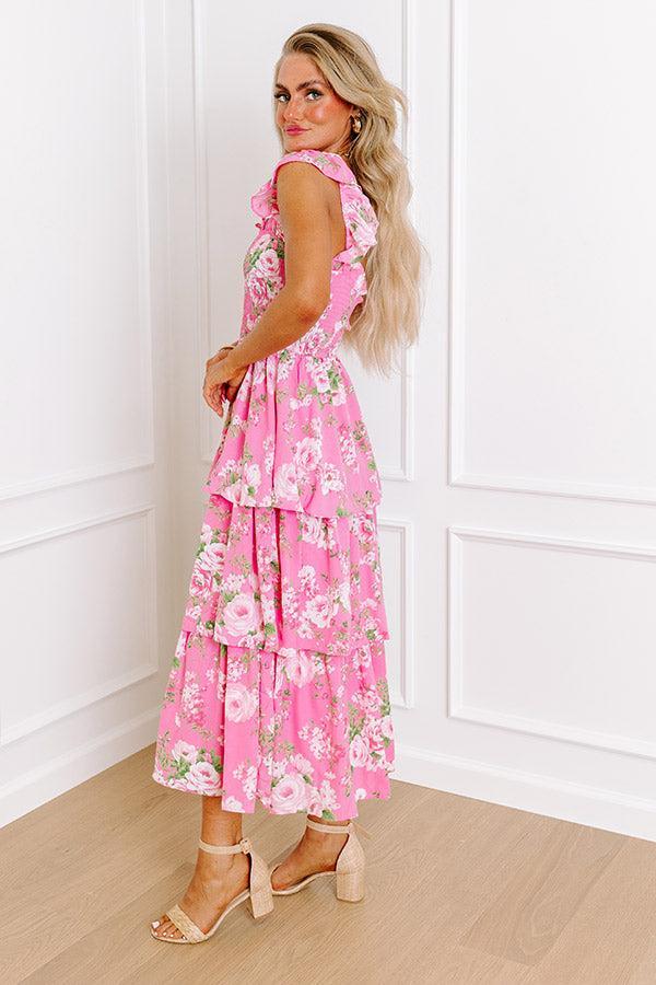 Rose Garden Gala Tiered Midi in Pink Product Image