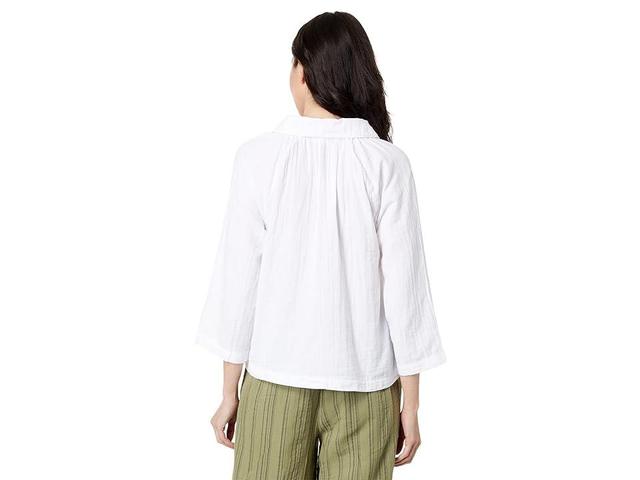 Mod-o-doc Double Layer Gauze 3/4 Sleeve Easy-Fit Button-Up Blouse (White) Women's Clothing Product Image