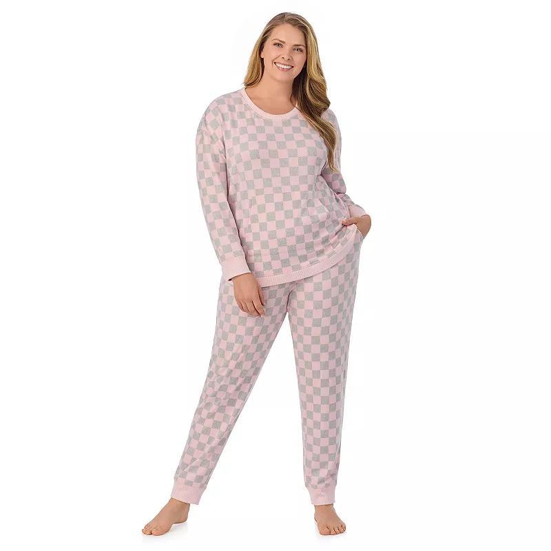 Plus Size Cuddl Duds Sweater Knit Crewneck Pajama Top & Jogger Pajama Bottoms Set, Womens Blue Fairisle Product Image