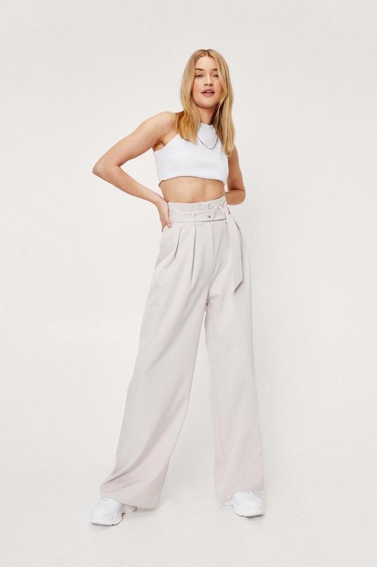 Belted High Waisted Wide Leg Pants Product Image