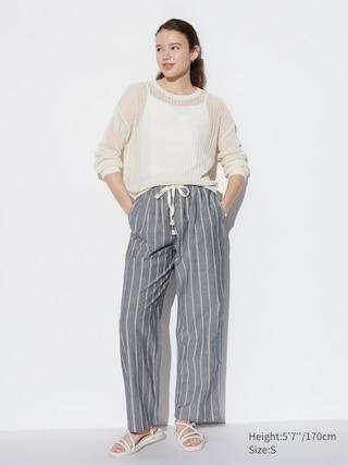 Womens Striped Linen Blend Easy Pants Blue Large UNIQLO US product image